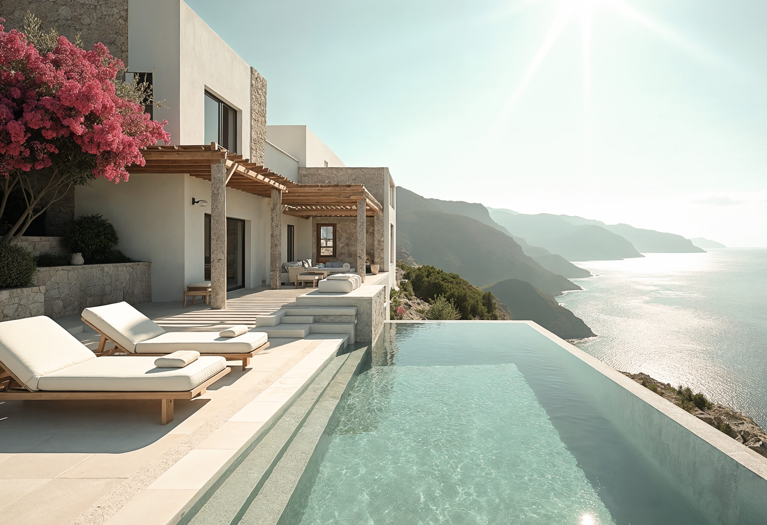 Luxusvilla mit Pool bei Sonnenuntergang